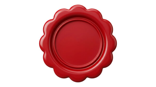 crimson wax seal stamp emblem round shape with scalloped edge and central circle blank space for text copy space decoration classic emblem element isolated on transparent background.