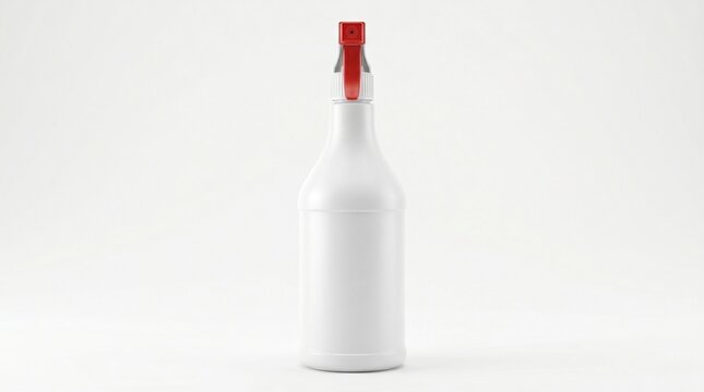 Blank white plastic spray bottle for cleaning products isolated on white background