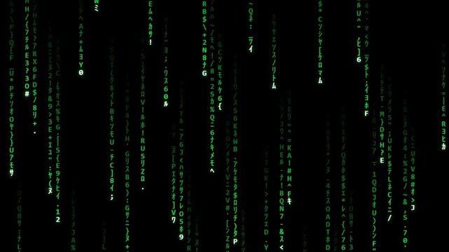 Green Matrix Digital Rain Code Falling Vertically Seamless Loop Hacker Background