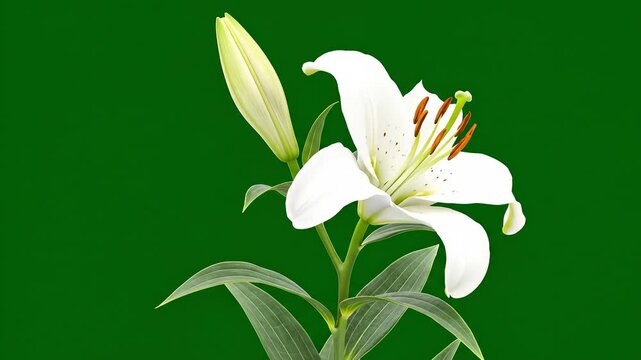 Beautiful White Lily Flower Isolated on Green Screen Background for Religious Events like Assumption of Mary