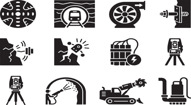 Construction and engineering including tunnel boring machine surveying equipment and explosives train