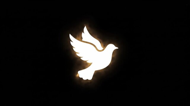 Glowing Silhouette of a Flying Dove Representing the Assumption of Mary and Spiritual Peace on a Dark Background