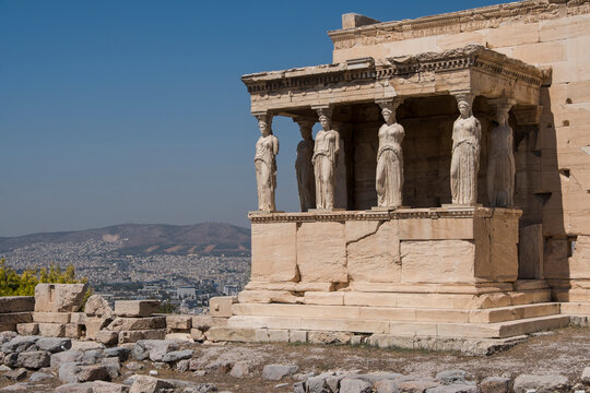 Caryatids of the Erechtheion on the Acropolis of Athens, Greece.