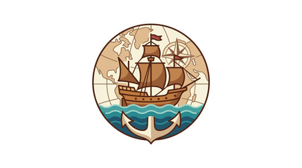 Vintage Sailing Ship Globe Anchor Compass Nautical Exploration Vector Art © Hamdan