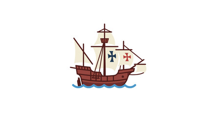 Vintage Sailing Ship Illustration - Old Caravel with Flags on White Background © Hamdan
