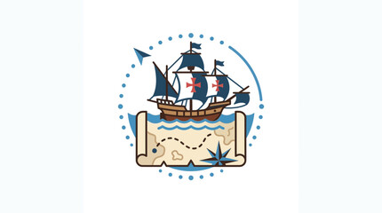 Vintage Sailing Ship Navigating Ocean Map with Compass Rose and Paper Airplane © Hamdan