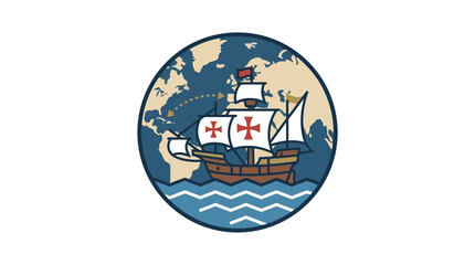 Vintage Sailing Ship Navigating Globe with World Map Background © Hamdan