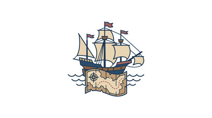 Vintage Sailing Ship on Treasure Map, Nautical Adventure Concept © Hamdan