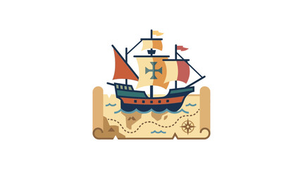 Vintage Sailing Ship on Treasure Map, Nautical Adventure Vector Illustration © Hamdan