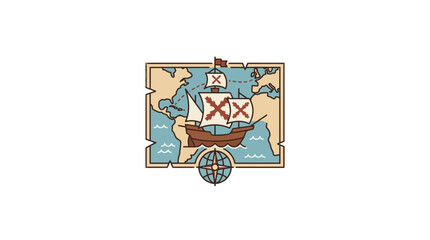 Vintage Sailing Ship on World Map with Compass Rose - Exploration and Discovery © Hamdan