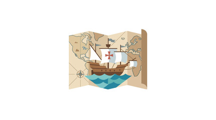 Vintage Sailing Ship on World Map, Exploration and Discovery Concept © Hamdan