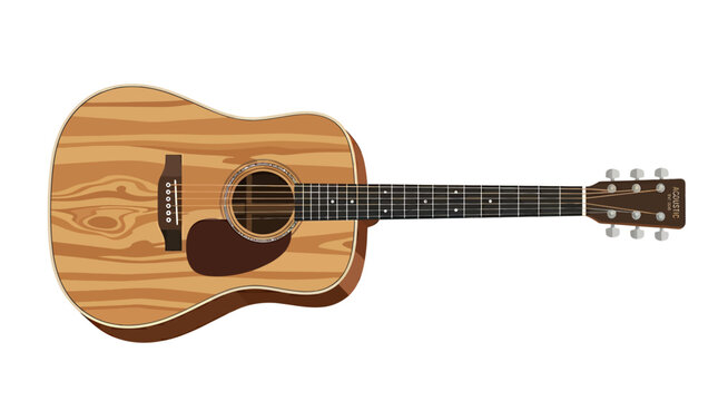 Acoustic Guitar with Wooden Body Closeup.