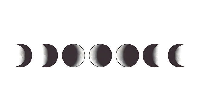 Phases of the moon in a row on white background moon phases lunar cycle Full HD 4K Download 2025 2026