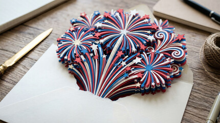 Obraz premium Patriotic themed card with red, white, and blue fireworks design