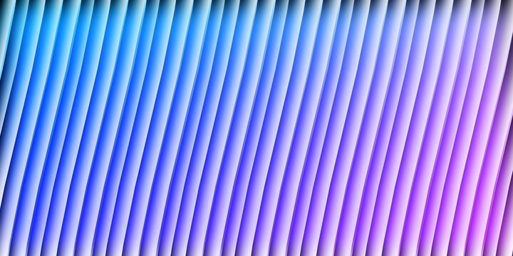 Abstract dynamic background with diagonal parallel 3d stripes gradient transition from bright blue to rich purple violet tones.