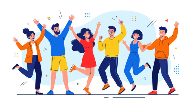 Diverse group of friends celebrating and cheering together.