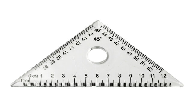 Transparent triangle ruler with degree measurements isolated on transparent background