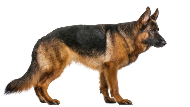 German Shepherd dog standing alert, isolated on transparent background