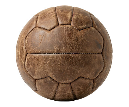 Classic Brown Leather Soccer Ball Isolated on Transparent Background