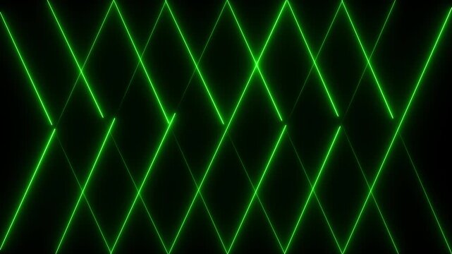 Neon green laser light grid background, abstract geometric motion loop, dynamic glowing lines pattern for futuristic digital technology presentations