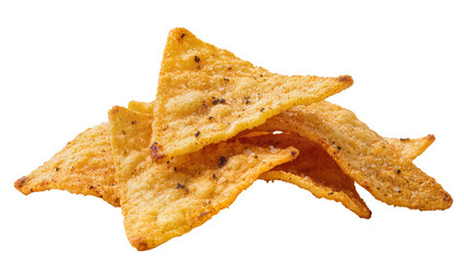 Fototapeta premium Crispy seasoned tortilla chips piled together, isolated on transparent background