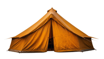 Large orange canvas bell tent with open entrance, isolated on transparent background © Maria