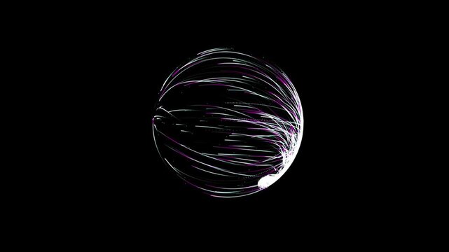 4K Dynamic plasma energy ball with swirling electric waves, brilliant particle trails, glowing purple blue illumination, and radiant aura, futuristic technology sphere animation on a black background