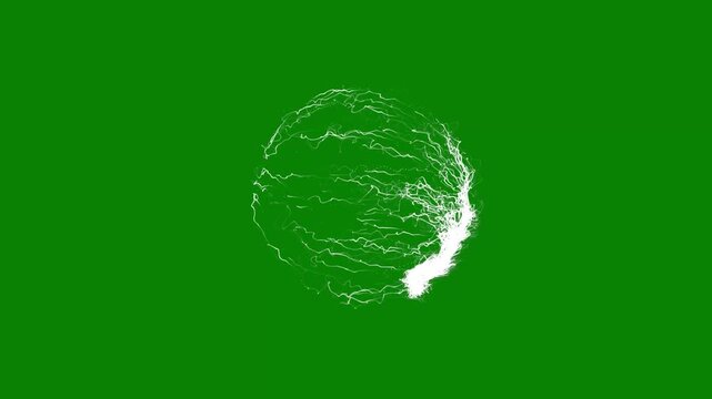 Futuristic glowing energy ball with swirling plasma waves, electric lightning arcs, radiant particle trails, and luminous core, abstract sci-fi orb animation on green minimal background in 4K video