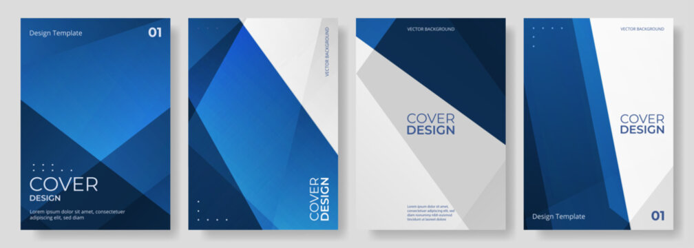 White and blue abstract modern posters or vertical background vector set. A4 resolution annual report presentation. Polygonal elegant cover design for brochure, flyer, book, poster.