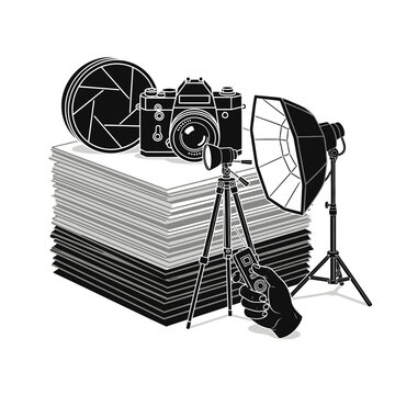 Camera equipment on a stack.