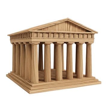 Classical greek parthenon temple in beige 3d render isolated on transparent background