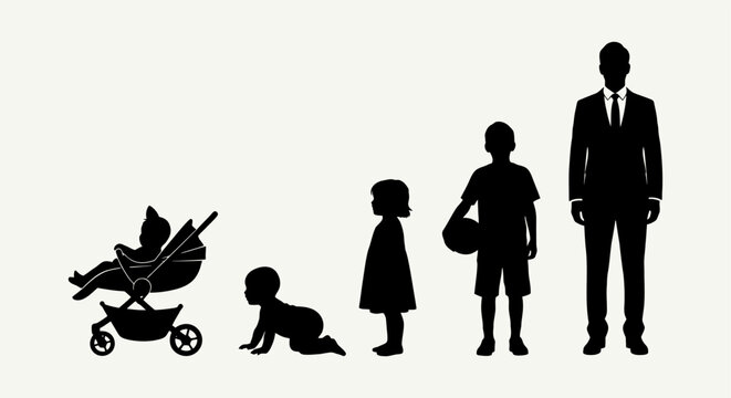 Silhouette Art Depicting Life Stages from Baby to Adult.