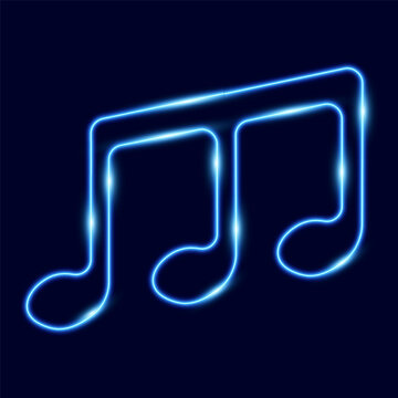 Blue neon music note, vector illustration.