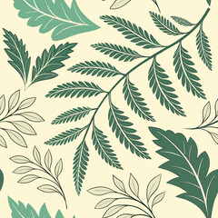 Green leafy plant pattern on a light background with background botanical vegetation © Faruk
