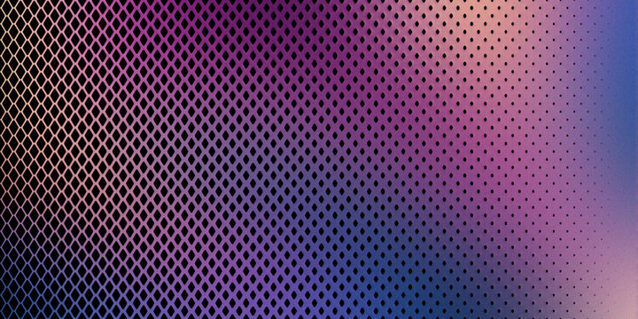 Abstract geometric pattern with small rhombus shapes and a vibrant gradient background from purple to blue.