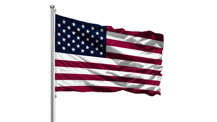 Fototapeta premium Waving American flag on flagpole, isolated on transparent background