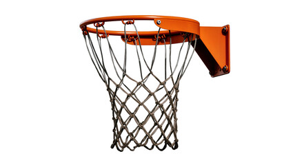 Orange basketball hoop with weathered net, isolated on transparent background © Maria