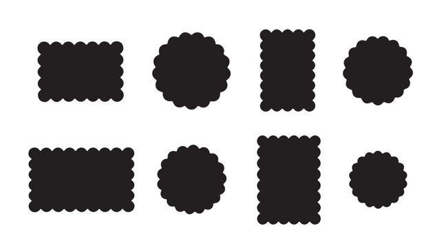Set of black scalloped edge silhouettes featuring circular and rectangular shapes for cookies and stamps
