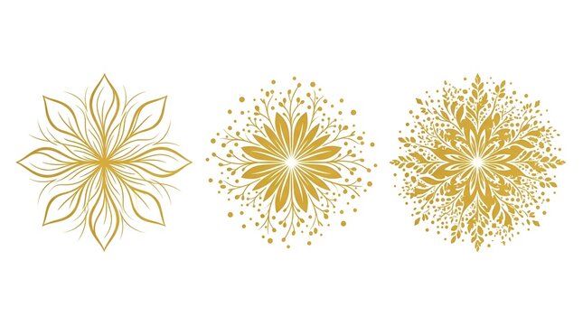 Set of three decorative floral mandala patterns in soft green and orange colors