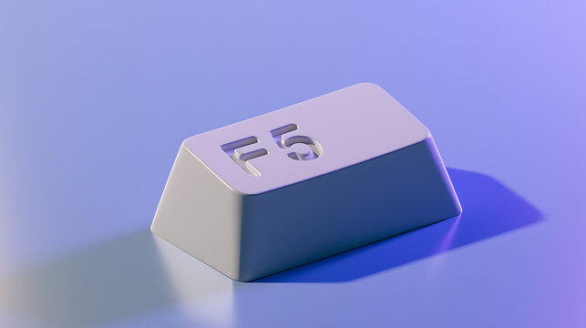 Refresh Key F5 on a Keyboard in a Digital 3D Rendered Scene with Purple and Blue Gradient Lighting, Representing Modern Technology