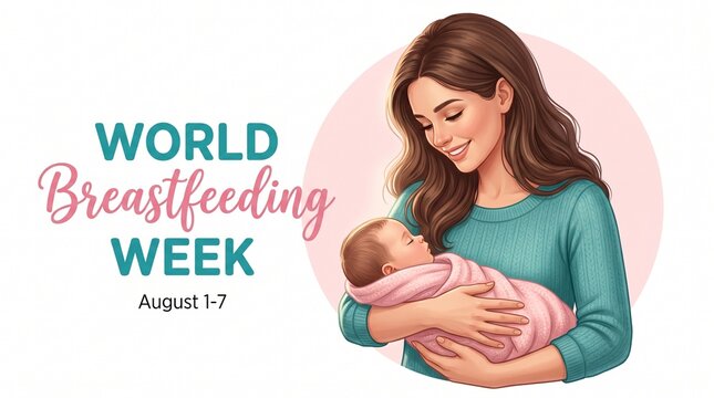 Illustration of a mother holding a baby for world breastfeeding week