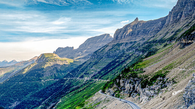 Scenic Mountain Landscapes Along the Highline Trail in Glacier National Park, Montana, USA