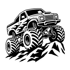 Monster Truck Rock Crawler Silhouette Vector - 4x4 Off-Road Lifted Pickup Truck with Flame Decals Cut Files for Boys Birthday Apparel, Kids Mud Bogging T-Shirts, Garage Wall Decor, Extreme Motorsport  © Digi Guru