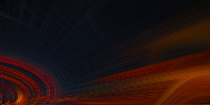 Abstract image featuring bright fiery red and orange swirling light curves emerging from bottom left corner into dark shadow.