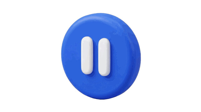 Vector illustration of 3d render of a blue pause button icon on a transparent background