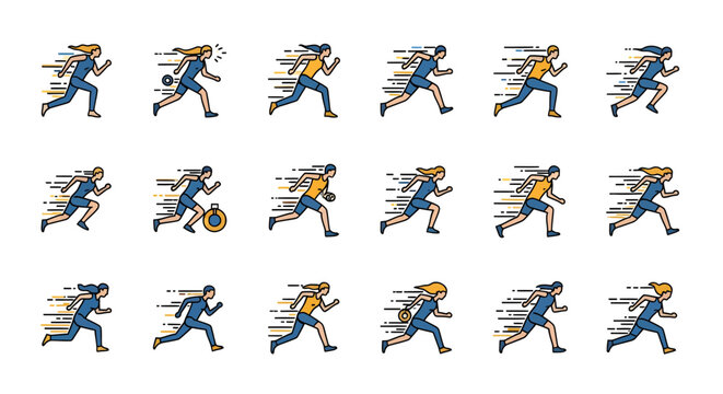 Multiple blurry football player running.