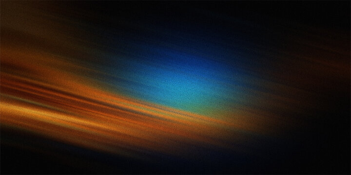 Abstract motion blur background with bright blue light focal point surrounded by warm orange streaks on dark textured space.