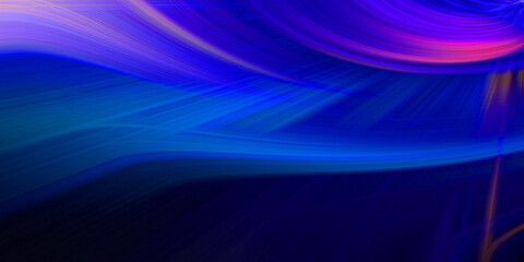 Abstract neon blue and purple light trails forming cosmic waves in deep space concept for high energy futuristic graphic design. © Sumaia