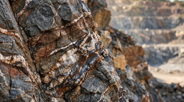 Layered Rock Formation Close Up in Canyon Landscape, Geological Strata, Rugged Cliff Texture and Natural Stone Pattern Outdoors