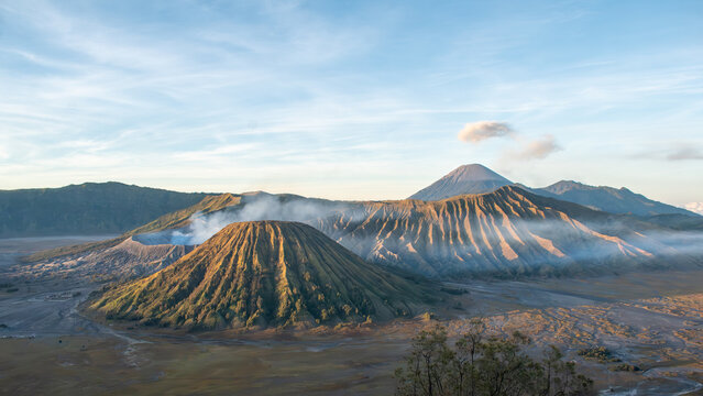 Morning Sunlight Illuminating Mount Bromo Landscape
